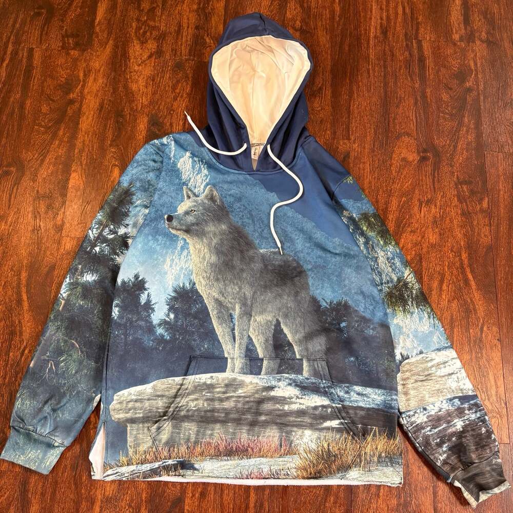 Pixie Lady Wolf Print Graphic Pullover Hoodie